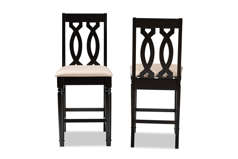 Abigail 2pcs Sand Fabric Upholstered Espresso Brown Finished Wood Counter Stool iHome Studio