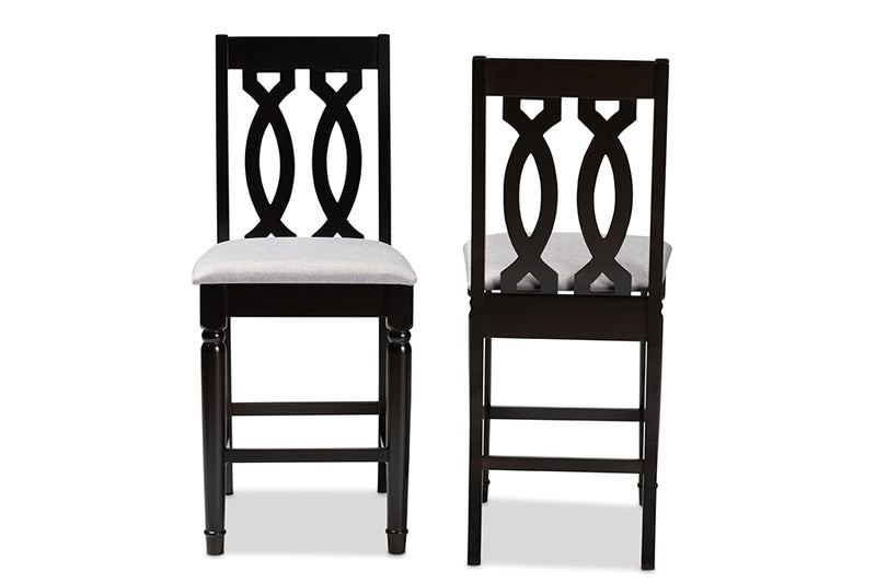 Abigail 2pcs Gray Fabric Upholstered Espresso Brown Finished Wood Counter Stool iHome Studio