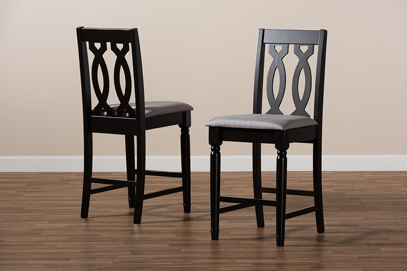 Abigail 2pcs Gray Fabric Upholstered Espresso Brown Finished Wood Counter Stool iHome Studio