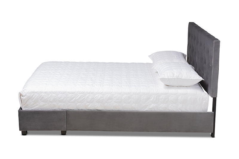 Zoey Gray Velvet Fabric 2-Drawer Platform Storage Bed (King) iHome Studio