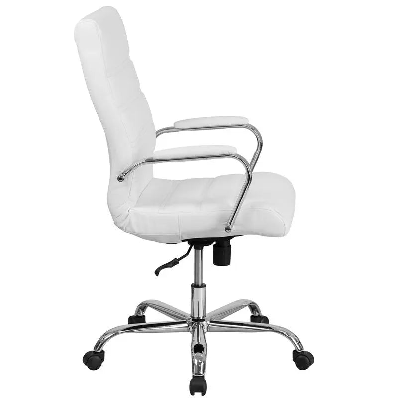 Aberdeen High-Back White Leather Executive Swivel Chair w/Chrome Base & Arms iHome Studio