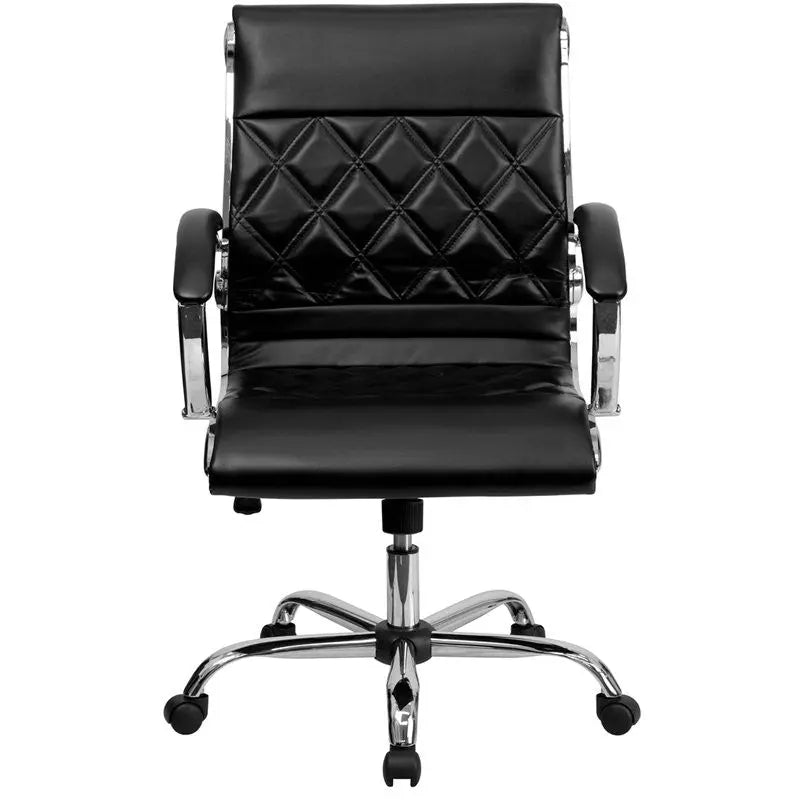Aberdeen Mid-Back Black Leather Executive Swivel Chair w/Padded Arms iHome Studio