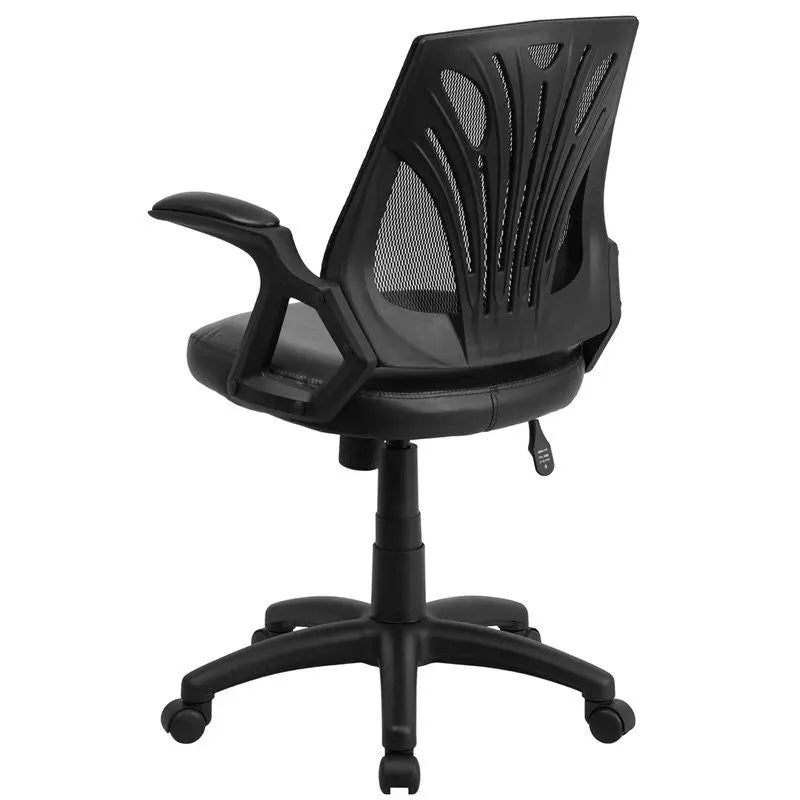 Aberdeen Mid-Back Black Mesh Swivel Home/Office Task Chair w/Leather Seat & Arms iHome Studio