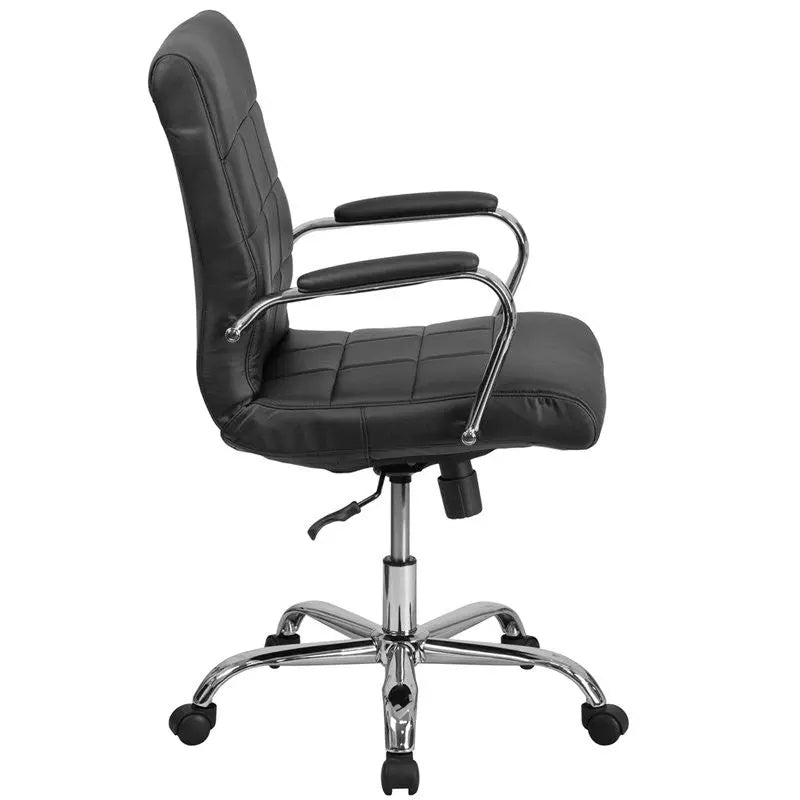 Aberdeen Mid-Back Black Vinyl Executive Swivel Chair w/Chrome Base & Arms iHome Studio