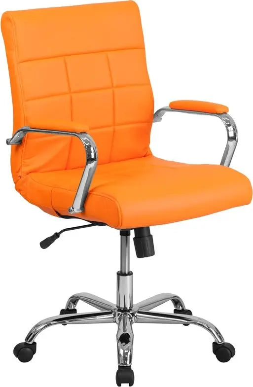 Aberdeen Mid-Back Orange Vinyl Executive Swivel Chair w/Chrome Base & Arms iHome Studio