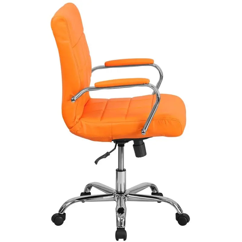 Aberdeen Mid-Back Orange Vinyl Executive Swivel Chair w/Chrome Base & Arms iHome Studio