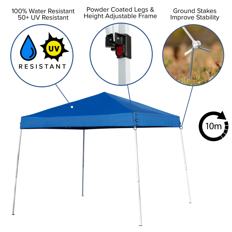 Allyson 8'x8' Blue Outdoor Pop Up Event Slanted Leg Canopy Tent w/Carry Bag iHome Studio