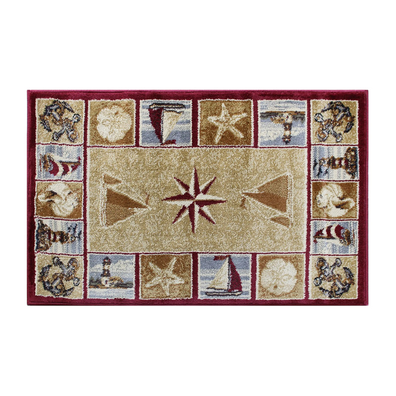 Angie Collection 2' x 3' Beige Nautical Area Rug with Jute Backing iHome Studio
