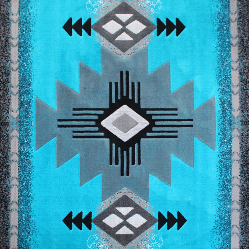 Angie Collection 8' x 10' Turquoise Traditional Southwestern Style Area Rug - Olefin Fibers with Jute Backing iHome Studio