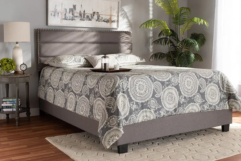 Ansa Grey Fabric Upholstered Bed (King) iHome Studio