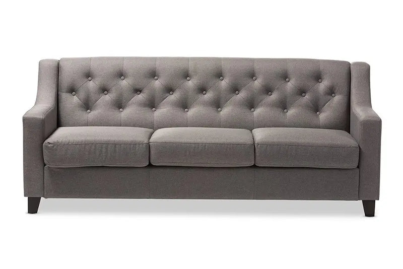 Arcadia Grey Fabric Upholstered Button-Tufted 3-Seater Sofa iHome Studio