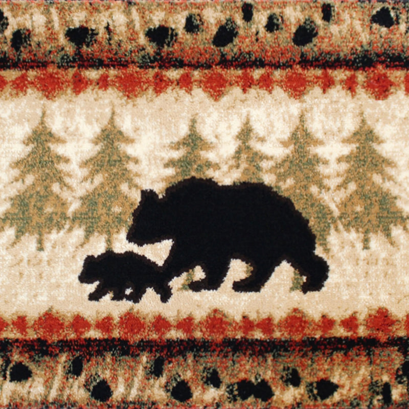 Athens Collection 3' x 10' Rustic Lodge Wandering Black Bear and Cub Area Rug with Jute Backing iHome Studio