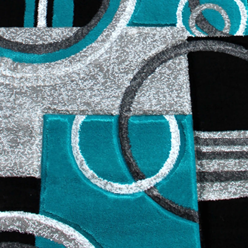 Athens Collection 3' x 10' Turquoise Abstract Area Rug - Olefin Rug with Jute Backing iHome Studio