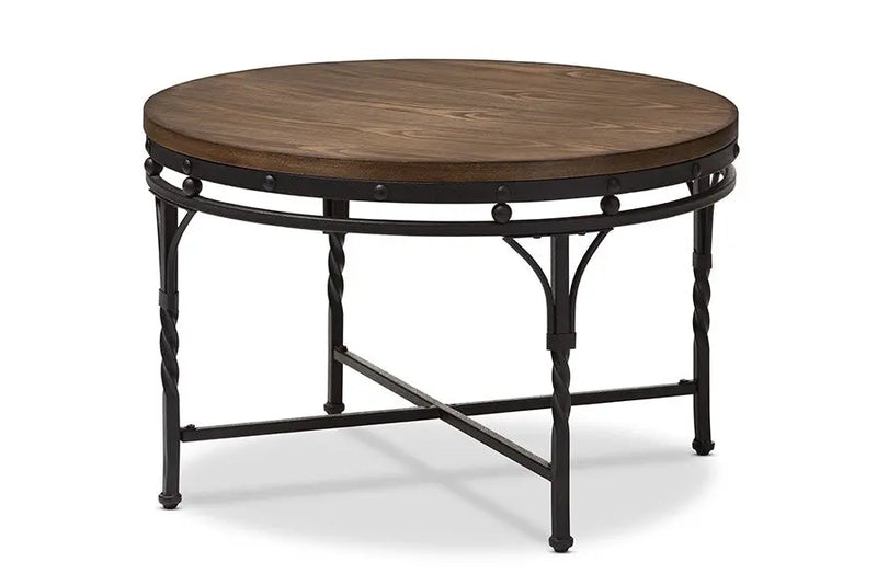 Austin Vintage Industrial Antique Bronze Round Coffee Cocktail Occasional Table iHome Studio