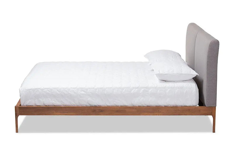Aveneil Grey Fabric Upholstered Walnut Platform Bed (Full) iHome Studio