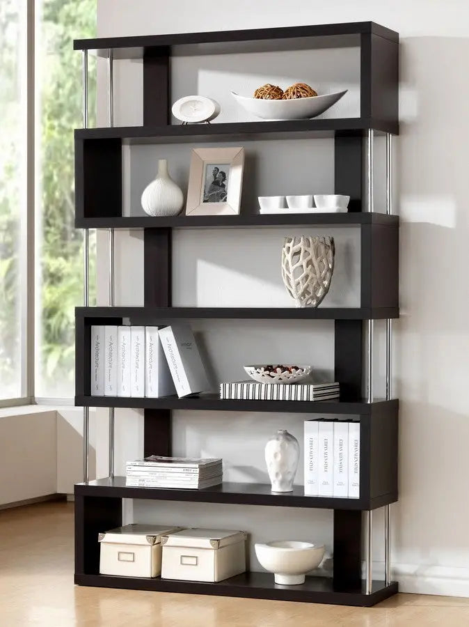 Barnes Dark Brown Six-Shelf Modern Bookcase iHome Studio