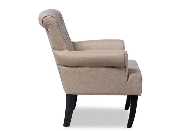 Barret Beige Linen Fabric Upholstered Rolled-Arm Button-tufting Accent Club Chair iHome Studio