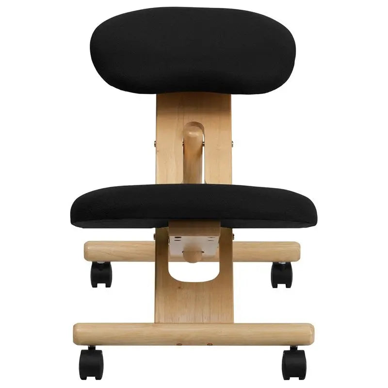 Boswell Portable Wooden Ergonomic Kneeling Chair, Black Fabric Upholstery iHome Studio