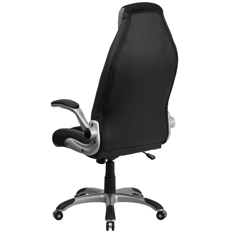Bridgettine High-Back Black & Gray Vinyl Executive Swivel Chair w/Flip-Up Arms iHome Studio