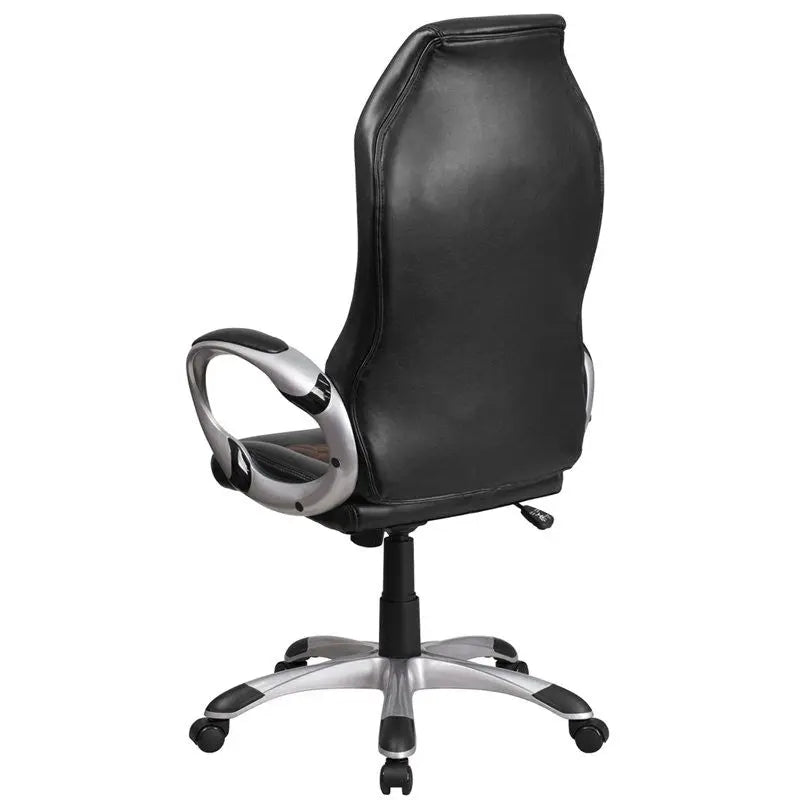 Bridgettine High-Back Brown Fabric & Black Vinyl Executive Swivel Chair w/Arms iHome Studio