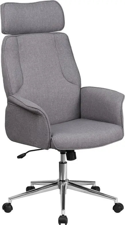 Bridgettine High-Back Gray Fabric Executive Swivel Chair w/Upholstered Arms iHome Studio