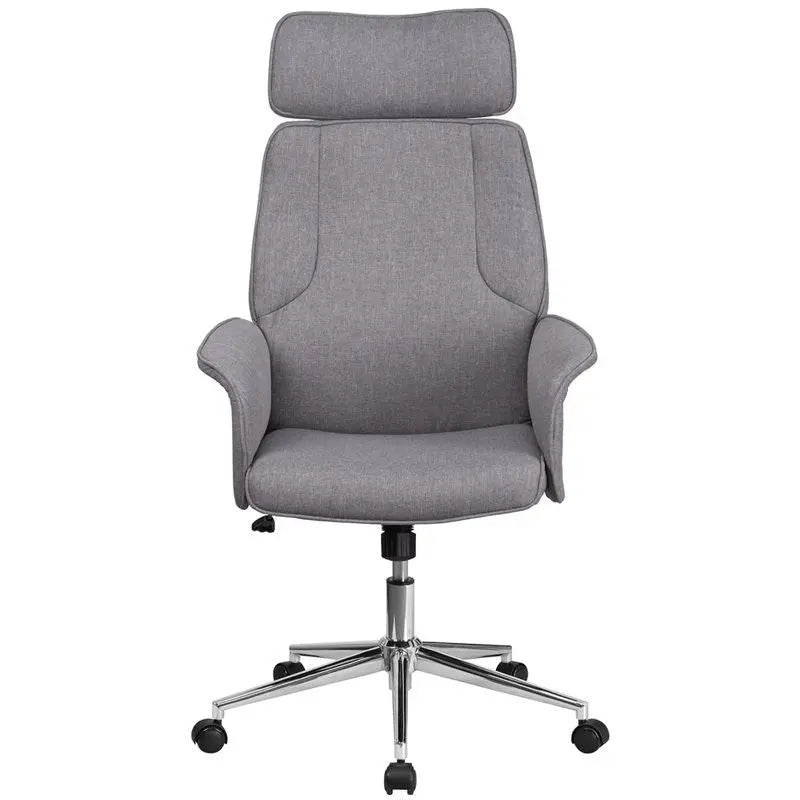 Bridgettine High-Back Gray Fabric Executive Swivel Chair w/Upholstered Arms iHome Studio