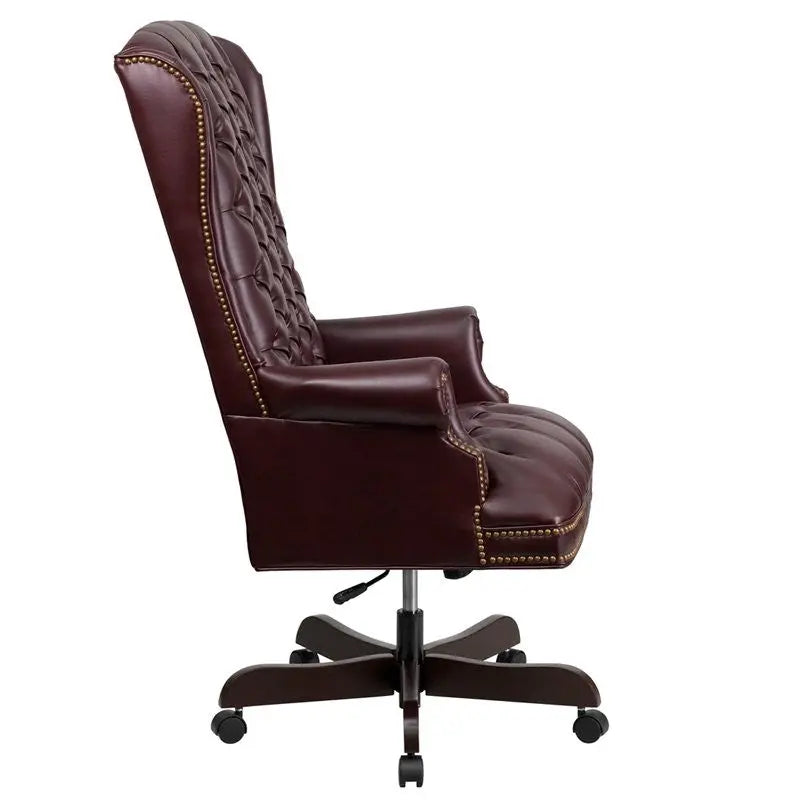 Bridgettine High-Back Tufted Burgundy Leather Executive Swivel Chair, Arms, Tilt iHome Studio