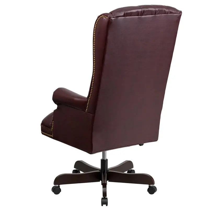 Bridgettine High-Back Tufted Burgundy Leather Executive Swivel Chair, Arms, Tilt iHome Studio