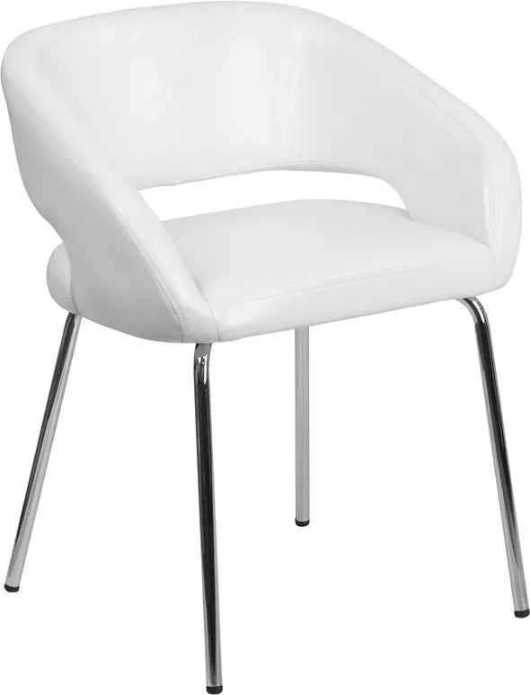 Brielle White Leather Side Office Reception/Guest Chair, Curvaceous Frame iHome Studio
