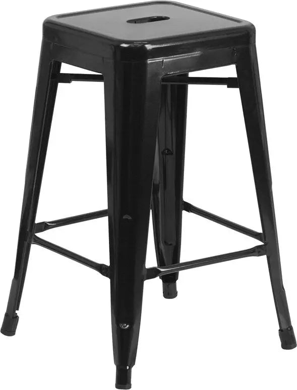 Brimmes 24"H Metal Counter Stool Backless Black w/Square Seat, Stackable iHome Studio