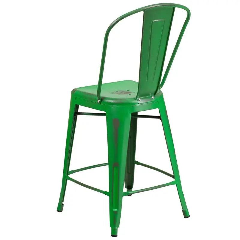 Brimmes 24"H Metal Counter Stool Distressed Green w/Curved Vertical Slat iHome Studio