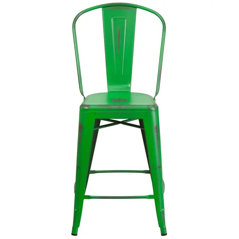 Brimmes 24"H Metal Counter Stool Distressed Green w/Curved Vertical Slat iHome Studio