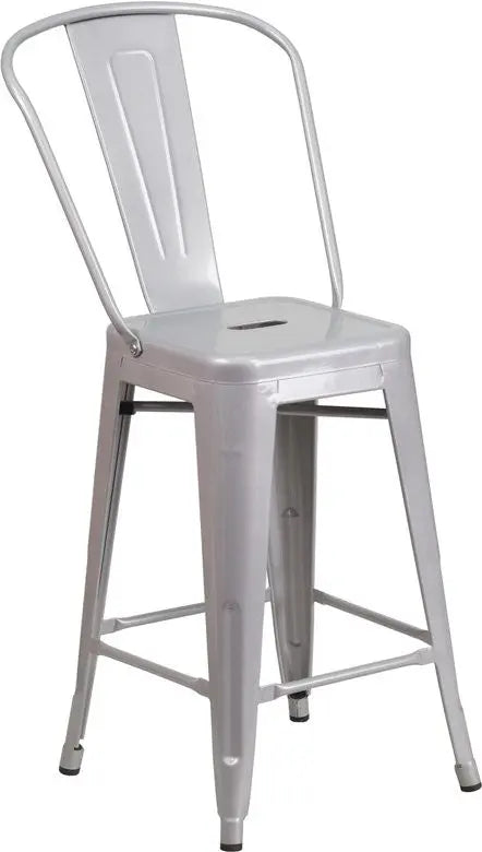 Brimmes 24"H Metal Counter Stool Silver w/Curved Vertical Slat iHome Studio