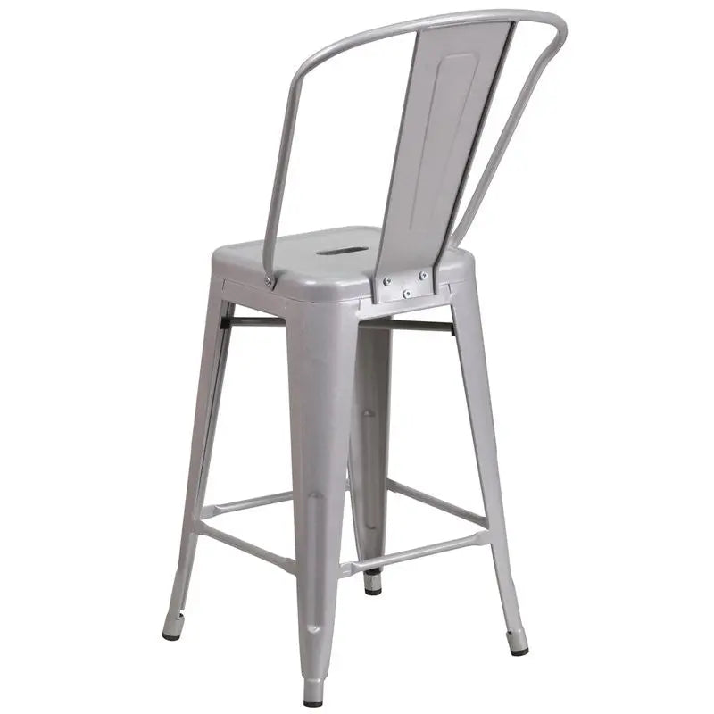 Brimmes 24"H Metal Counter Stool Silver w/Curved Vertical Slat iHome Studio
