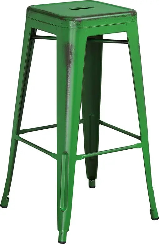 Brimmes 30"H Metal Barstool Backless Distressed Green, Stackable iHome Studio