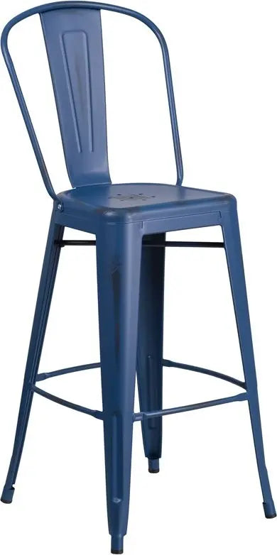 Brimmes 30"H Metal Barstool Distressed Antique Blue w/Curved Vertical Slat iHome Studio