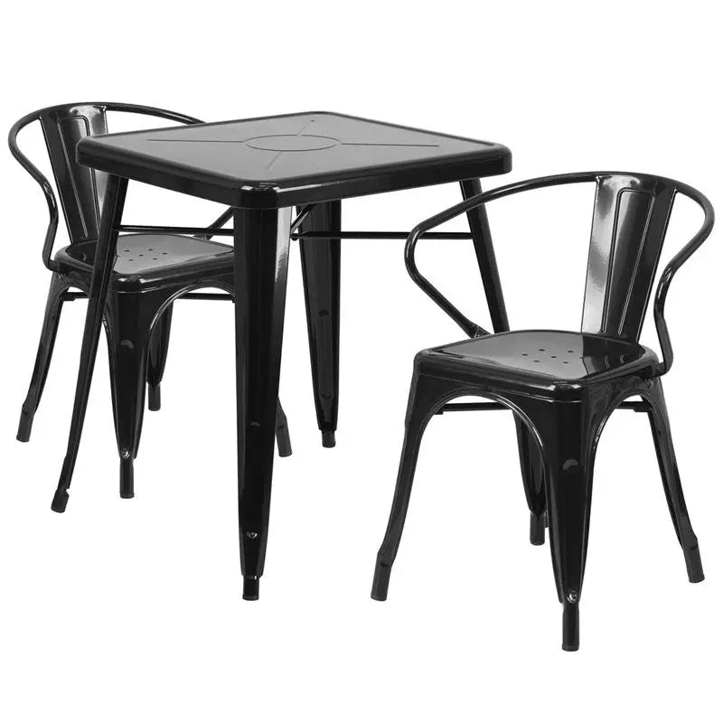 Brimmes 3pcs Square 23.75'' Black Metal Table w/2 Arm Chairs iHome Studio