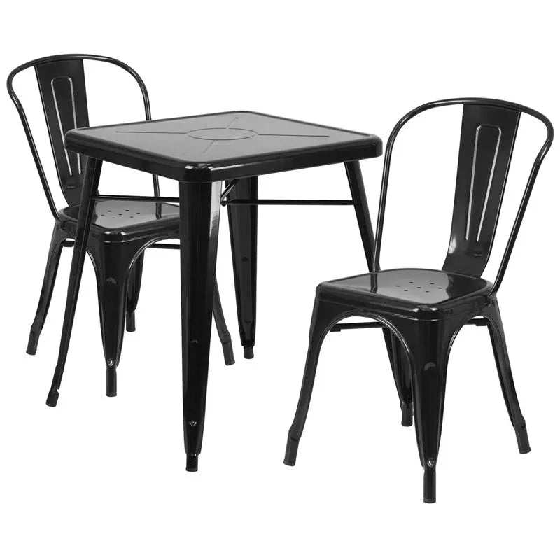 Brimmes 3pcs Square 23.75'' Black Metal Table w/2 Stack Chairs iHome Studio