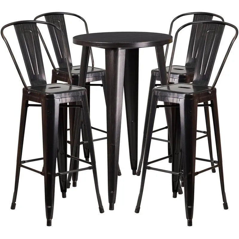 Brimmes 5pcs Round 24'' Black-Antique Gold Metal Table w/4 Cafe Barstool iHome Studio