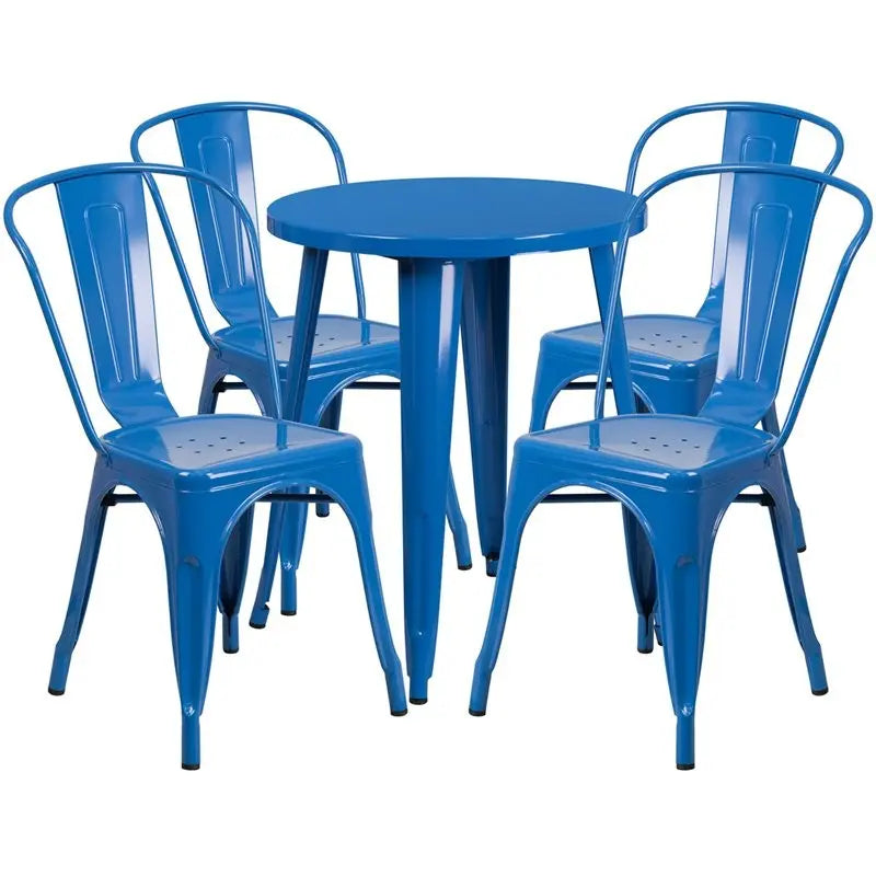 Brimmes 5pcs Round 24'' Blue Metal Table w/4 Cafe Chairs iHome Studio