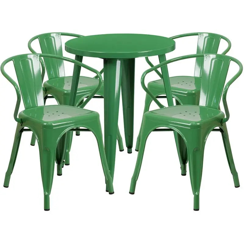 Brimmes 5pcs Round 24'' Green Metal Table w/4 Arm Chairs iHome Studio