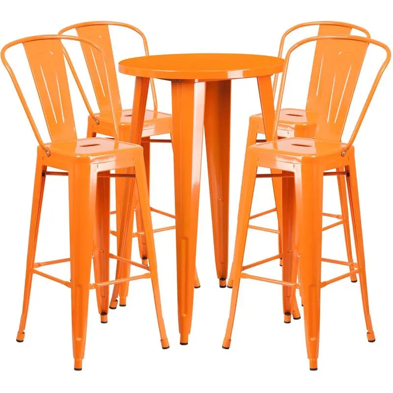 Brimmes 5pcs Round 24'' Orange Metal Table w/4 Cafe Barstool iHome Studio