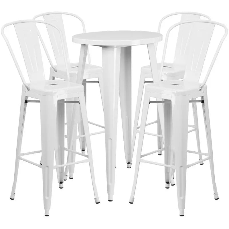Brimmes 5pcs Round 24'' White Metal Table w/4 Cafe Barstool iHome Studio