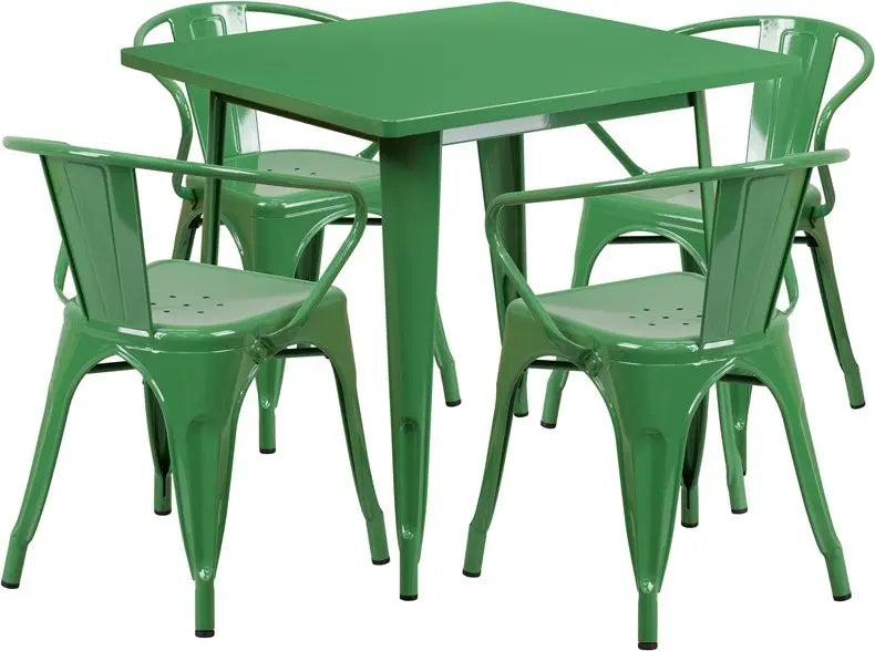 Brimmes 5pcs Square 31.5'' Green Metal Table w/4 Arm Chairs iHome Studio