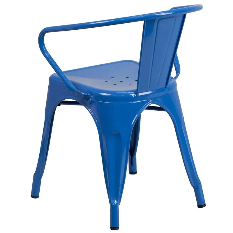 Brimmes Blue Metal Chair w/Vertical Slat Back & Arms for Patio/Bar/Restaurant iHome Studio