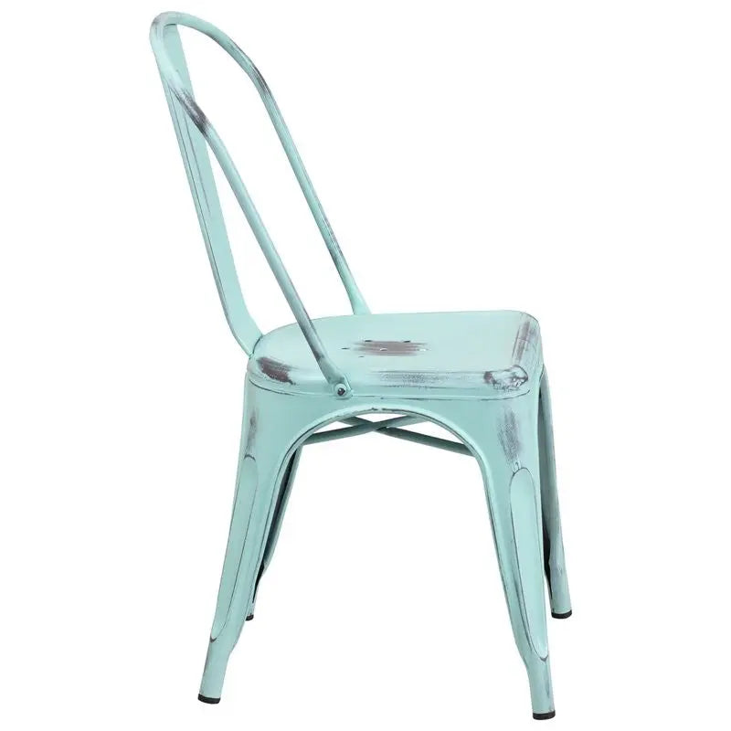 Brimmes Distressed Green-Blue Metal Stackable Chair for Patio/Bar/Restaurant iHome Studio