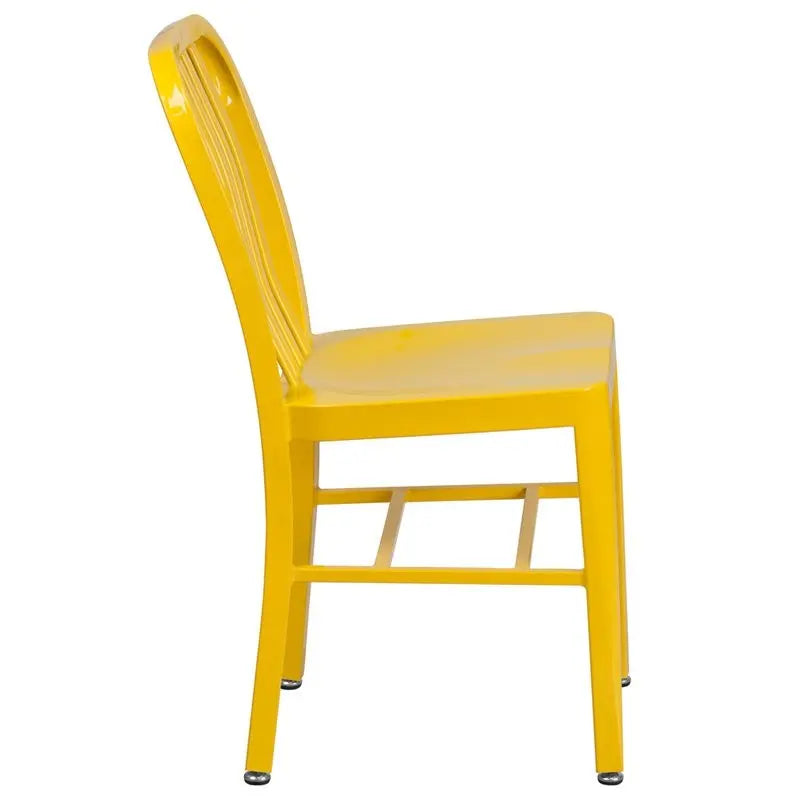 Brimmes Yellow Metal Chair w/Vertical Slat Back Back for Patio/Bar/Restaurant iHome Studio