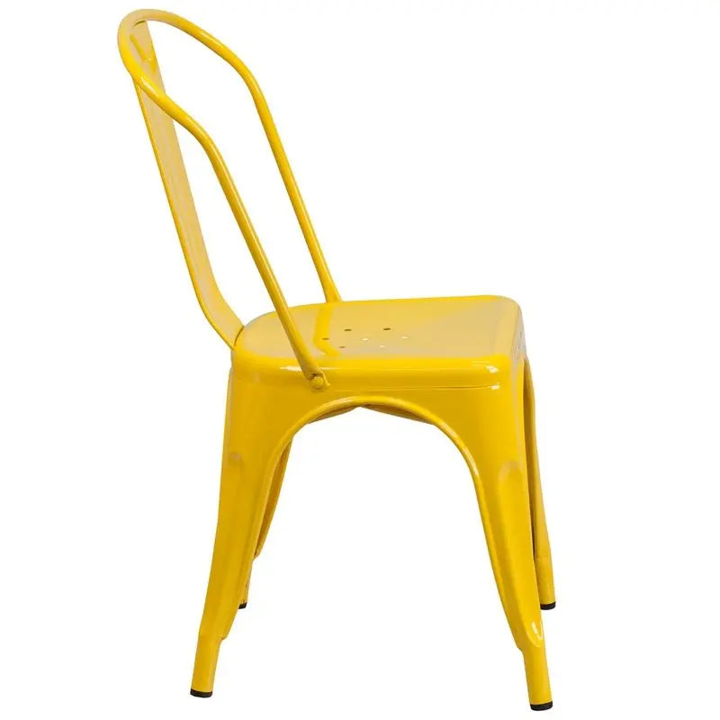 Brimmes Yellow Metal Stackable Chair w/Vertical Slat Back for Patio/Bar iHome Studio