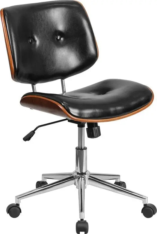 Brittany Mid-Back Black Leather Ergonomic Wood Swivel Home/Office Task Chair iHome Studio
