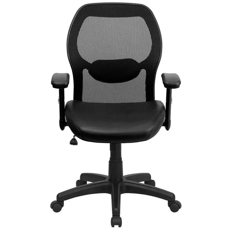 Brittany Mid-Back Black Mesh Leather Executive Swivel Chair w/Adjustable Arms iHome Studio